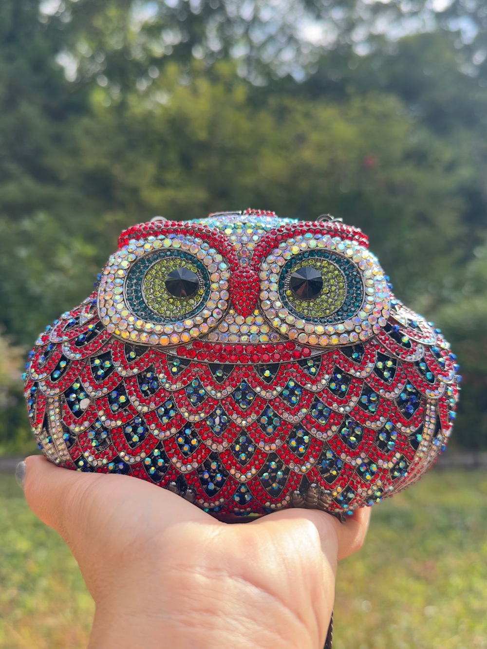 Rhinestone Owl Evening Clutch in Red